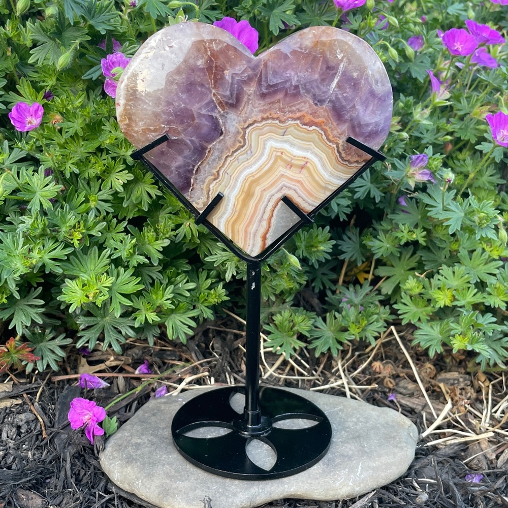 Amethyst Crazy Lace Agate Heart With Stand